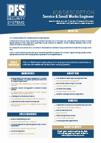 Careers At PFS Security Systems - Service & Small Works Engineer